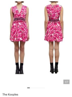 The Kooples Pink Floral A-Line Mini Dress 100% Silk, Size Large, NWT